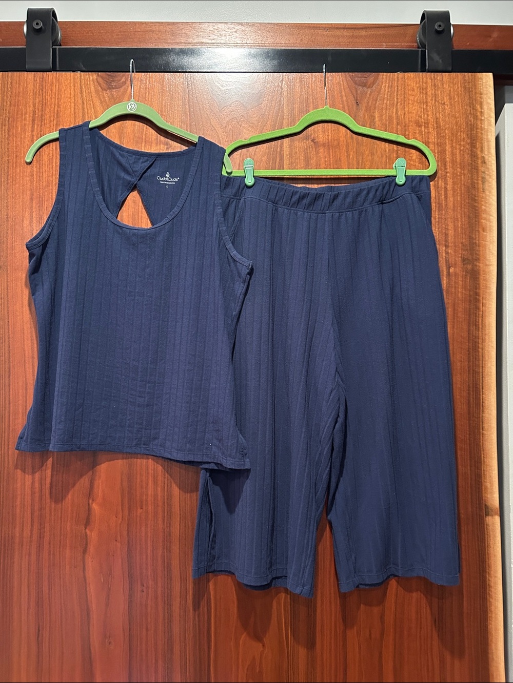 Cuddl Duds Navy Ribbed Tank Top and Wide-Leg Pants Set